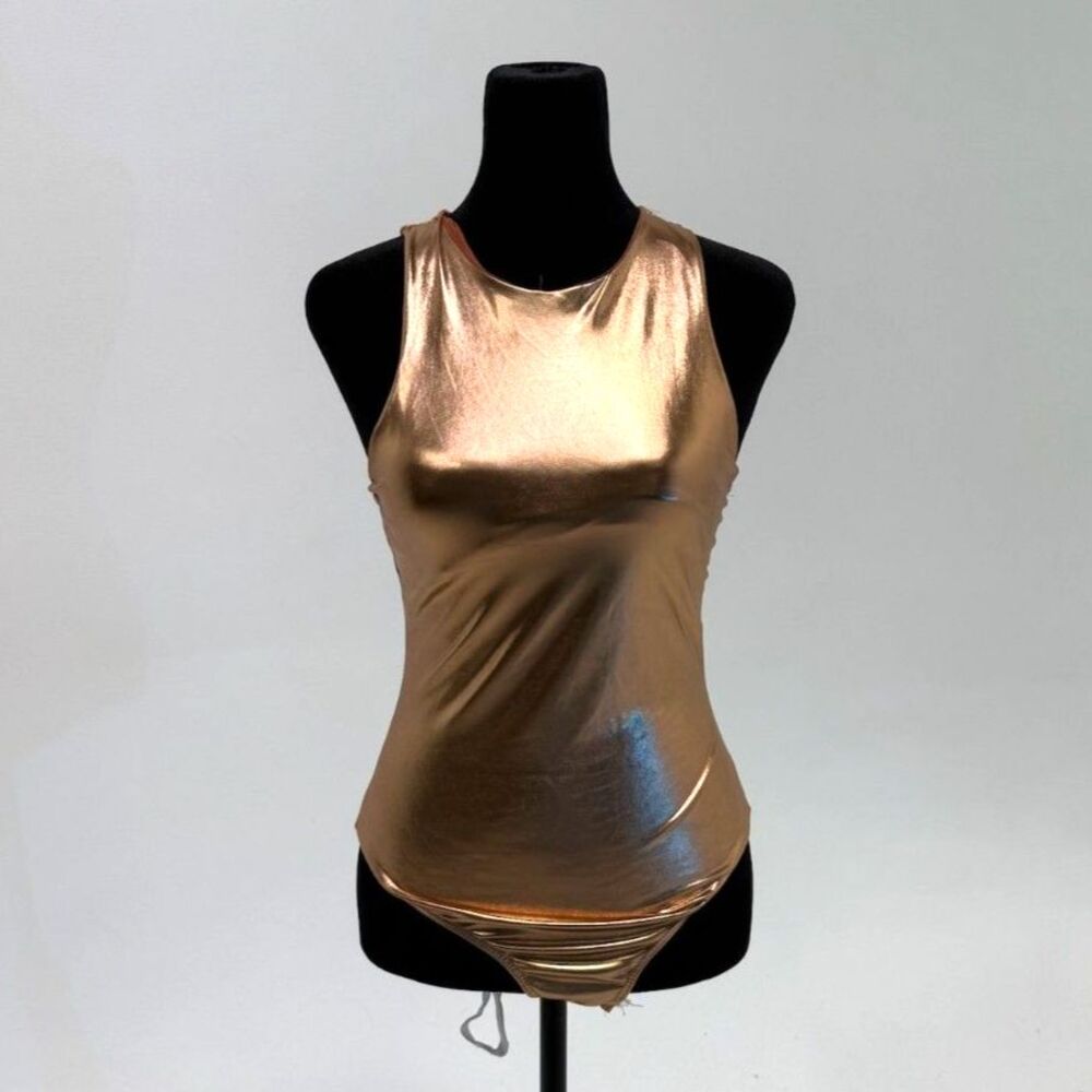 NWOT Just Polly metallic copper bodysuit